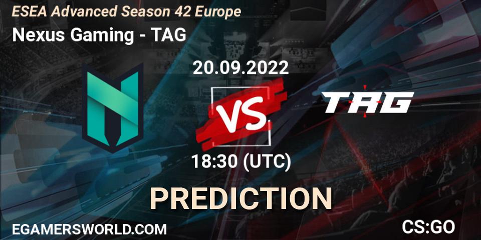 Nexus Gaming vs TAG: Match Prediction. 20.09.2022 at 18:30, Counter-Strike (CS2), ESEA Season 42: Advanced Division - Europe