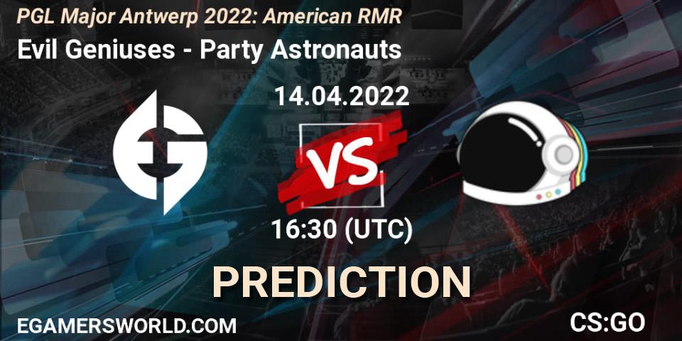 Evil Geniuses vs Party Astronauts: Match Prediction. 14.04.2022 at 13:35, Counter-Strike (CS2), PGL Major Antwerp 2022: American RMR