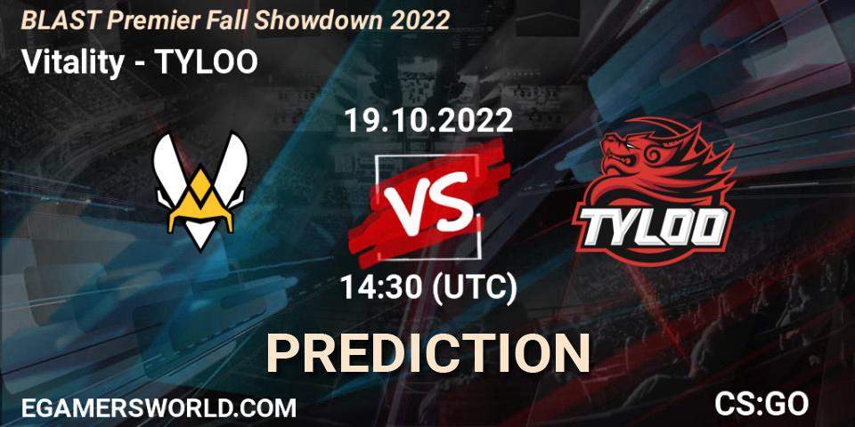 Vitality vs TYLOO: Match Prediction. 19.10.2022 at 14:30, Counter-Strike (CS2), BLAST Premier Fall Showdown 2022 Europe