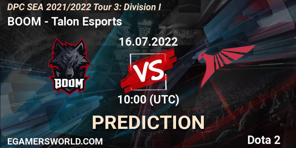 BOOM vs Talon Esports: Match Prediction. 16.07.2022 at 10:06, Dota 2, DPC SEA 2021/2022 Tour 3: Division I