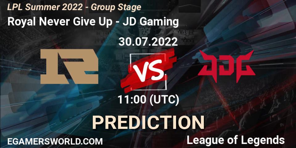 Royal Never Give Up vs JD Gaming: Match Prediction. 30.07.22, LoL, LPL Summer 2022 - Group Stage