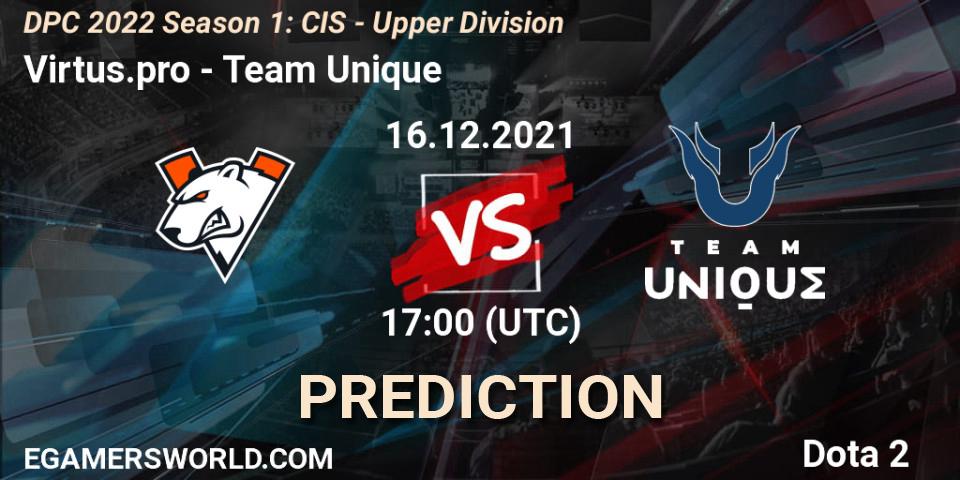 Virtus.pro vs Team Unique: Match Prediction. 16.12.2021 at 17:24, Dota 2, DPC 2022 Season 1: CIS - Upper Division