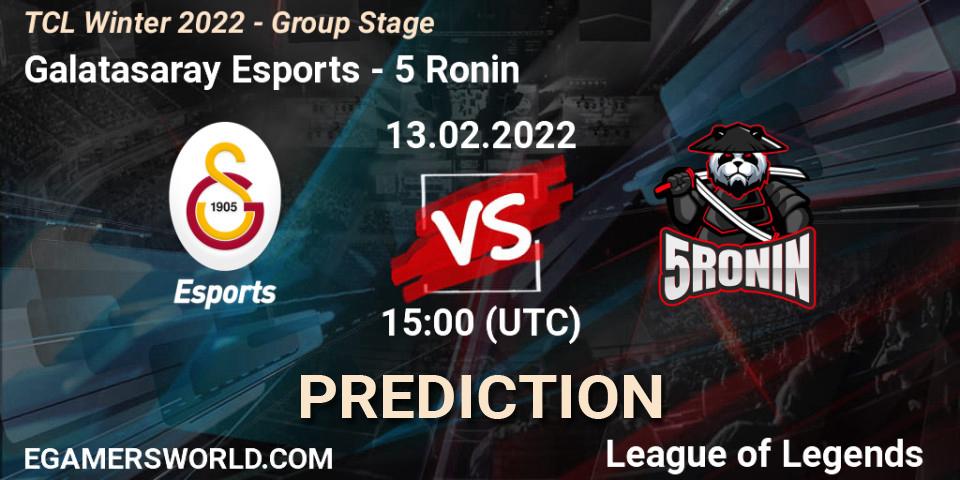 Galatasaray Esports vs 5 Ronin: Match Prediction. 13.02.2022 at 15:00, LoL, TCL Winter 2022 - Group Stage