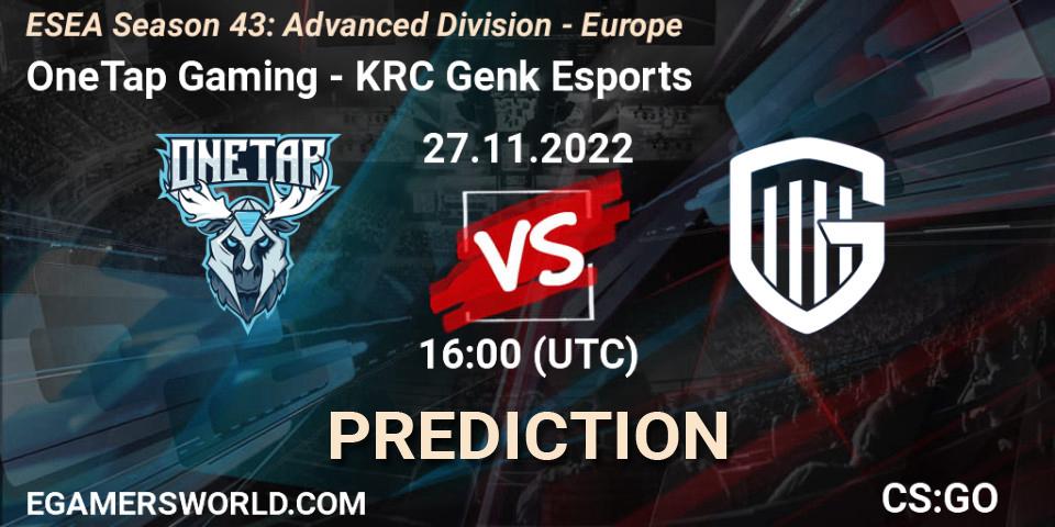 OneTap Gaming vs KRC Genk Esports: Match Prediction. 27.11.22, CS2 (CS:GO), ESEA Season 43: Advanced Division - Europe