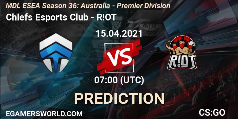 Chiefs Esports Club vs R!OT: Match Prediction. 15.04.2021 at 07:00, Counter-Strike (CS2), MDL ESEA Season 36: Australia - Premier Division