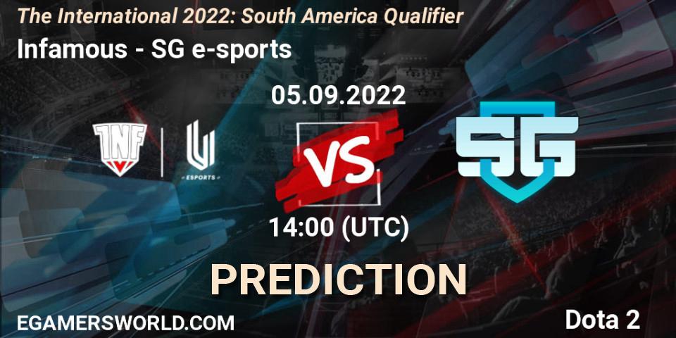 Infamous vs SG e-sports: Match Prediction. 05.09.2022 at 14:03, Dota 2, The International 2022: South America Qualifier