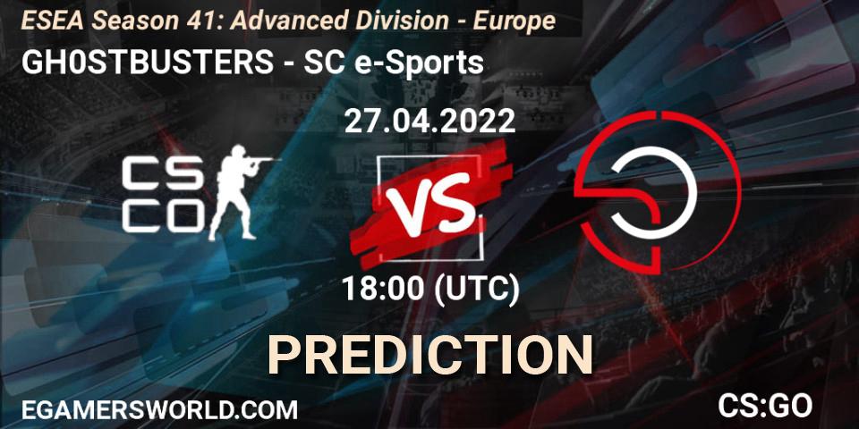 GH0STBUSTERS vs SC e-Sports: Match Prediction. 27.04.2022 at 18:00, Counter-Strike (CS2), ESEA Season 41: Advanced Division - Europe