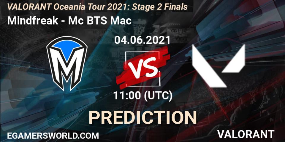 Mindfreak vs Mc BTS Mac: Match Prediction. 04.06.2021 at 11:00, VALORANT, VALORANT Oceania Tour 2021: Stage 2 Finals