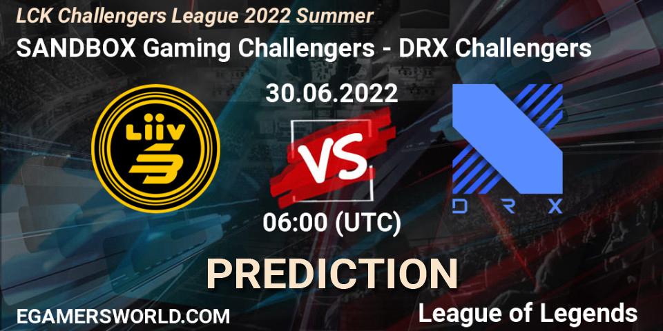 SANDBOX Gaming Challengers vs DRX Challengers: Match Prediction. 30.06.2022 at 06:00, LoL, LCK Challengers League 2022 Summer