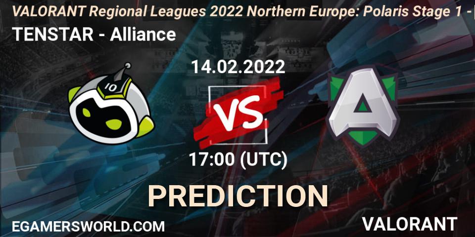 TENSTAR vs Alliance: Match Prediction. 14.02.2022 at 17:00, VALORANT, VALORANT Regional Leagues 2022 Northern Europe: Polaris Stage 1 - Regular Season
