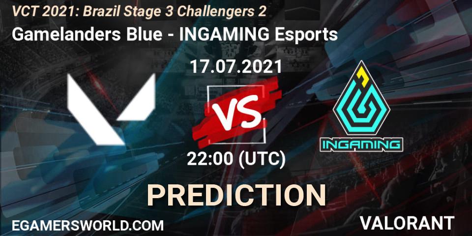 Gamelanders Blue vs INGAMING Esports: Match Prediction. 17.07.2021 at 22:30, VALORANT, VCT 2021: Brazil Stage 3 Challengers 2