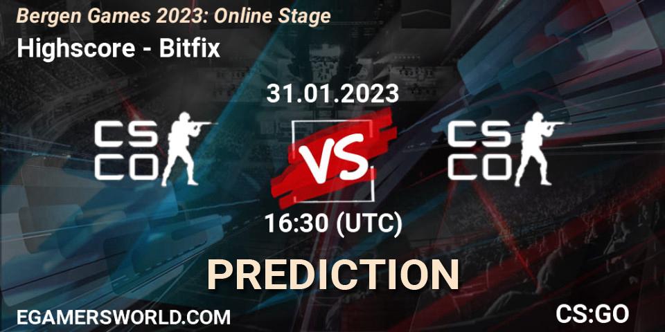 Highscore vs Bitfix: Match Prediction. 31.01.2023 at 16:30, Counter-Strike (CS2), Bergen Games 2023: Online Stage