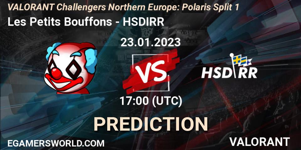 Les Petits Bouffons vs HSDIRR: Match Prediction. 23.01.2023 at 17:00, VALORANT, VALORANT Challengers 2023 Northern Europe: Polaris Split 1