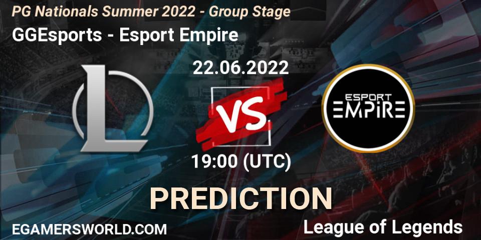 GGEsports vs Esport Empire: Match Prediction. 22.06.2022 at 19:15, LoL, PG Nationals Summer 2022 - Group Stage