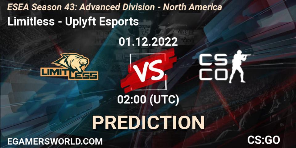 Limitless vs Uplyft Esports: Match Prediction. 01.12.2022 at 02:00, Counter-Strike (CS2), ESEA Season 43: Advanced Division - North America
