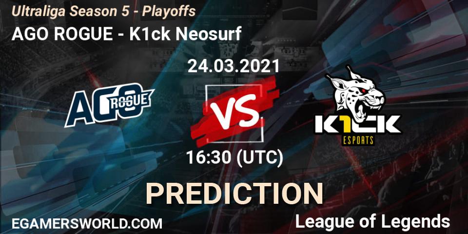 AGO ROGUE vs K1ck Neosurf: Match Prediction. 24.03.2021 at 16:30, LoL, Ultraliga Season 5 - Playoffs