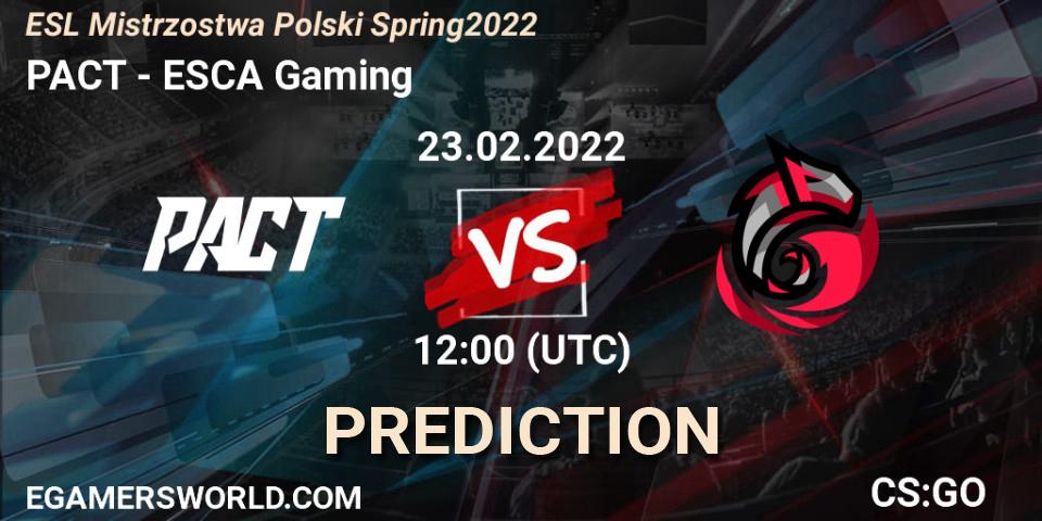 PACT vs ESCA Gaming: Match Prediction. 23.02.2022 at 12:00, Counter-Strike (CS2), ESL Mistrzostwa Polski Spring 2022