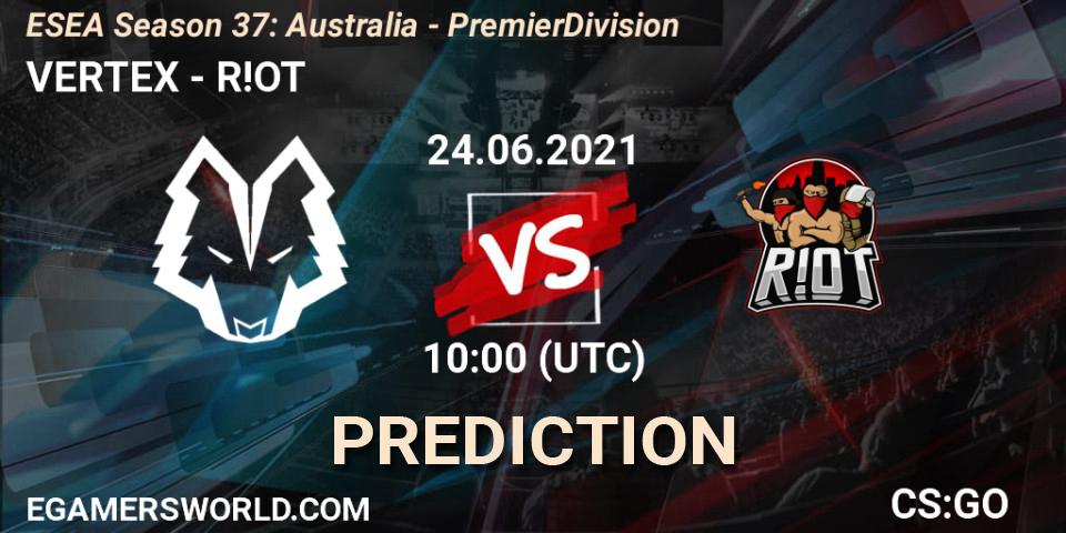 VERTEX vs R!OT: Match Prediction. 24.06.21, CS2 (CS:GO), ESEA Season 37: Australia - Premier Division