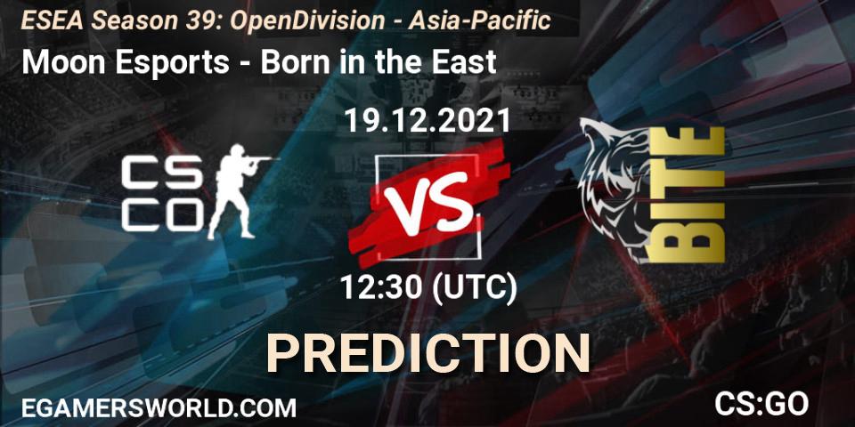 Moon Esports vs Born in the East: Match Prediction. 19.12.2021 at 12:30, Counter-Strike (CS2), ESEA Season 39: Open Division - Asia-Pacific