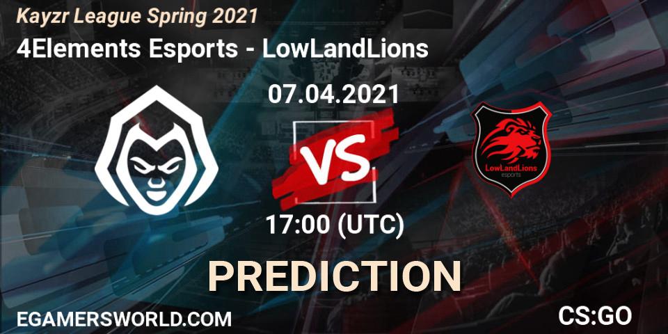 4Elements Esports vs LowLandLions: Match Prediction. 07.04.2021 at 17:00, Counter-Strike (CS2), Kayzr League Spring 2021