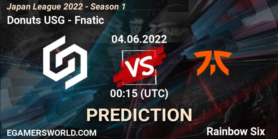 Donuts USG vs Fnatic: Match Prediction. 04.06.2022 at 00:15, Rainbow Six, Japan League 2022 - Season 1