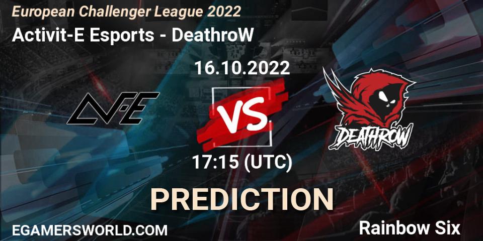 Activit-E Esports vs DeathroW: Match Prediction. 21.10.2022 at 17:15, Rainbow Six, European Challenger League 2022