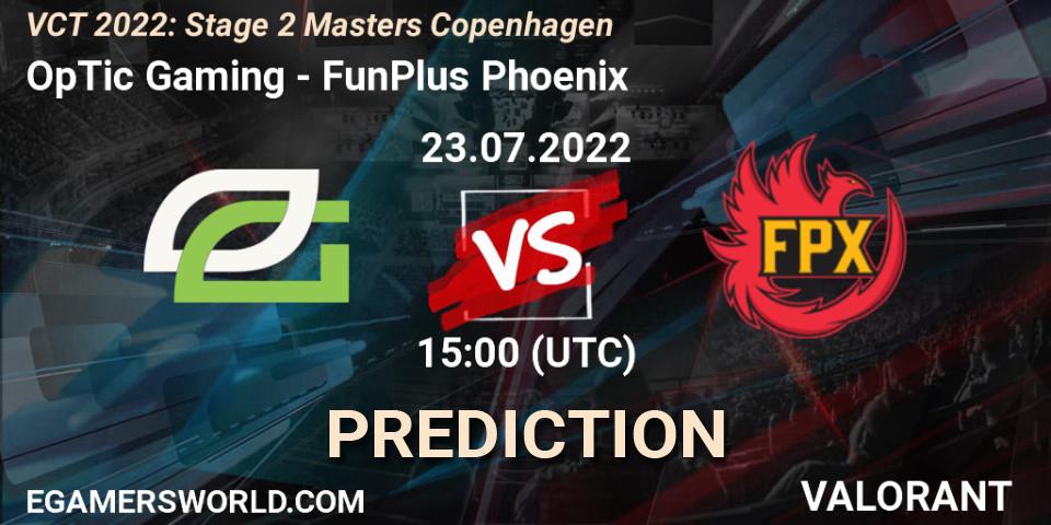 OpTic Gaming vs FunPlus Phoenix: Match Prediction. 23.07.2022 at 15:15, VALORANT, VCT 2022: Stage 2 Masters Copenhagen