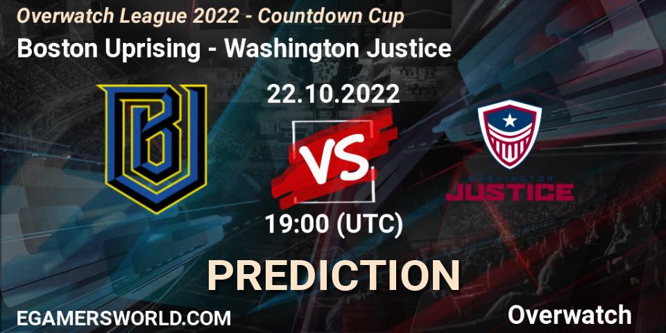Boston Uprising vs Washington Justice: Match Prediction. 22.10.2022 at 20:30, Overwatch, Overwatch League 2022 - Countdown Cup