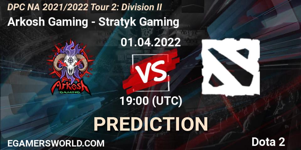 Arkosh Gaming vs Stratyk Gaming: Match Prediction. 01.04.2022 at 19:07, Dota 2, DP 2021/2022 Tour 2: NA Division II (Lower) - ESL One Spring 2022