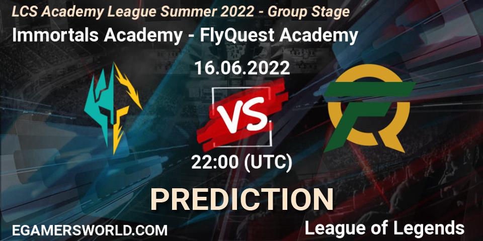 Immortals Academy vs FlyQuest Academy: Match Prediction. 16.06.2022 at 22:00, LoL, LCS Academy League Summer 2022 - Group Stage