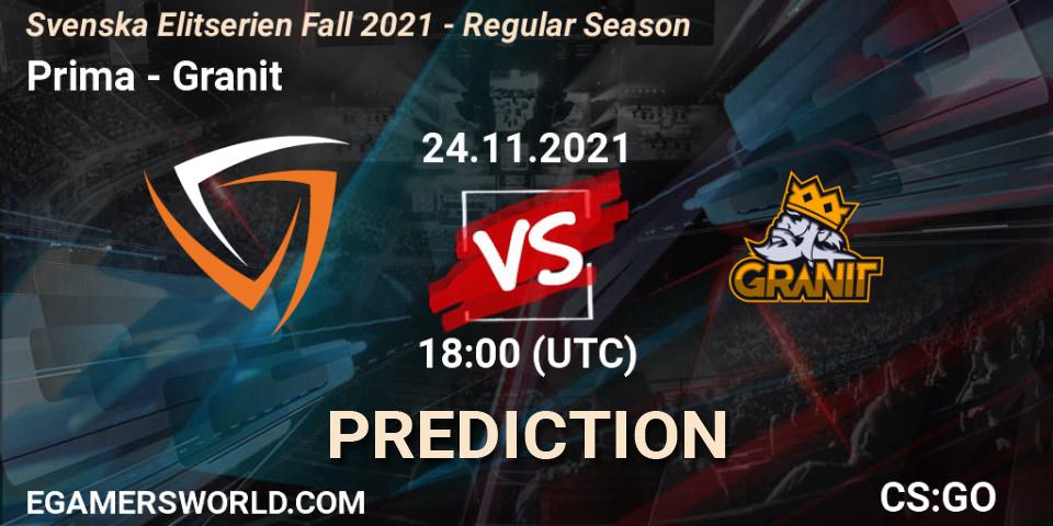 Prima vs Granit: Match Prediction. 24.11.21, CS2 (CS:GO), Svenska Elitserien Fall 2021 - Regular Season