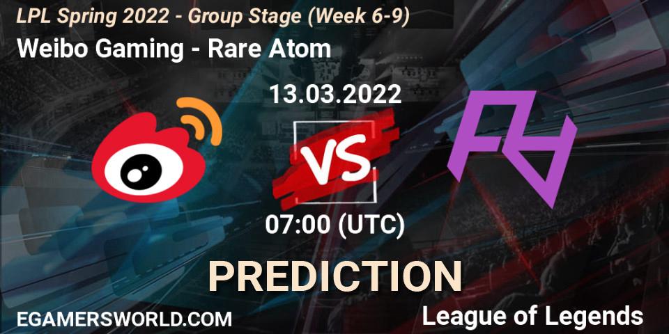 Weibo Gaming vs Rare Atom: Match Prediction. 13.03.22, LoL, LPL Spring 2022 - Group Stage (Week 6-9)