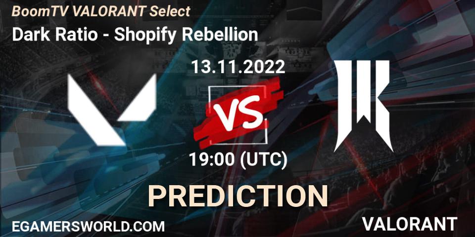 Dark Ratio vs Shopify Rebellion: Match Prediction. 13.11.2022 at 19:00, VALORANT, BoomTV VALORANT Select
