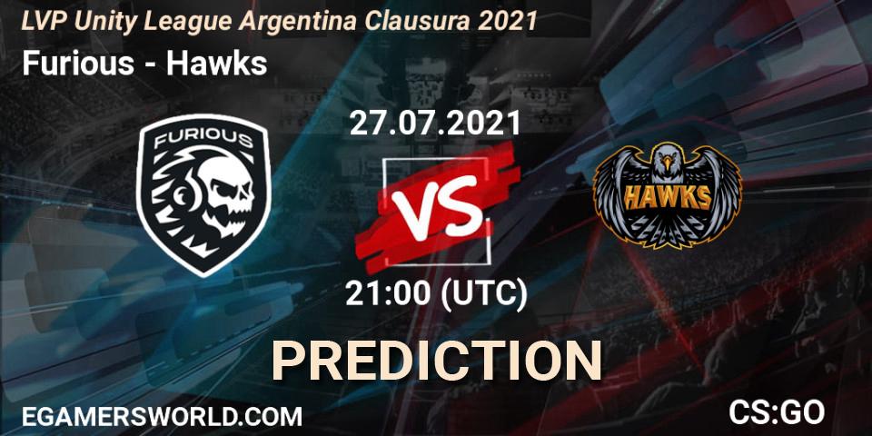 Furious vs Hawks: Match Prediction. 27.07.2021 at 21:00, Counter-Strike (CS2), LVP Unity League Argentina Clausura 2021