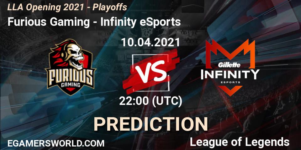 Furious Gaming vs Infinity eSports: Match Prediction. 10.04.2021 at 22:00, LoL, LLA Opening 2021 - Playoffs