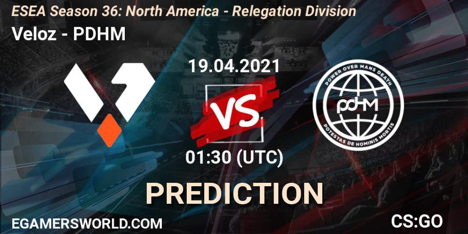 Veloz vs PDHM: Match Prediction. 19.04.2021 at 01:30, Counter-Strike (CS2), ESEA Season 36: North America - Relegation Division