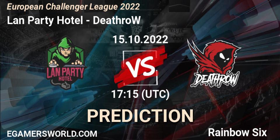 Lan Party Hotel vs DeathroW: Match Prediction. 15.10.2022 at 17:15, Rainbow Six, European Challenger League 2022