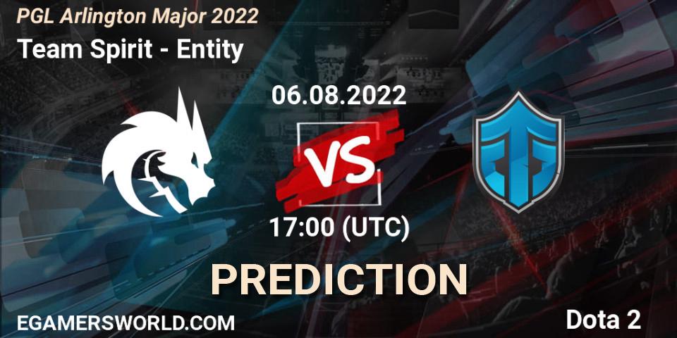Team Spirit vs Entity: Match Prediction. 06.08.2022 at 17:23, Dota 2, PGL Arlington Major 2022 - Group Stage