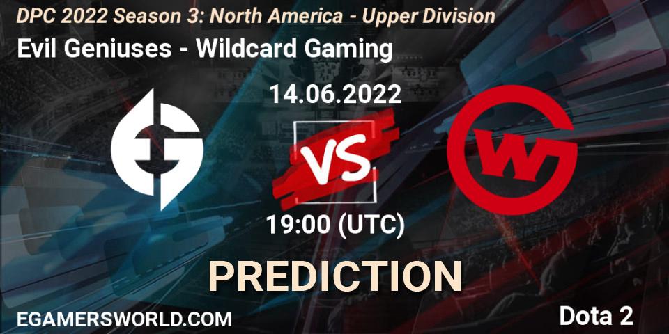 Evil Geniuses vs Wildcard Gaming: Match Prediction. 14.06.2022 at 19:02, Dota 2, DPC NA 2021/2022 Tour 3: Division I