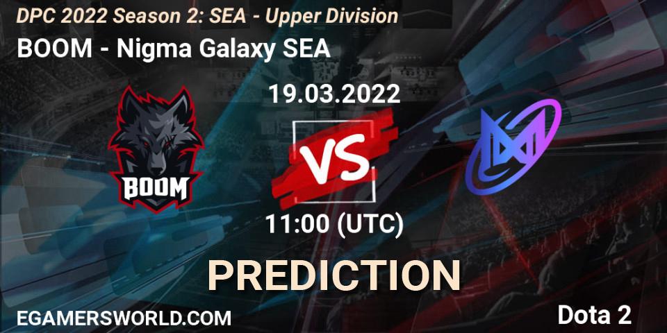 BOOM vs Nigma Galaxy SEA: Match Prediction. 19.03.2022 at 10:00, Dota 2, DPC 2021/2022 Tour 2 (Season 2): SEA Division I (Upper)