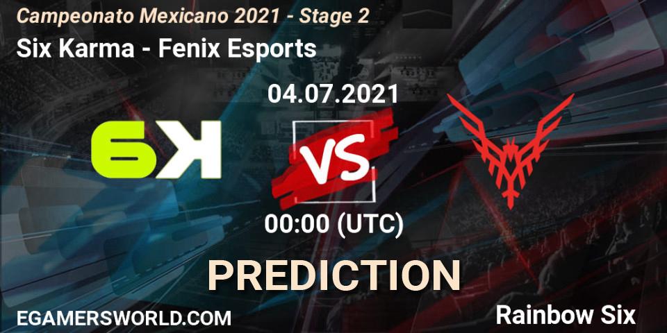 Six Karma vs Fenix Esports: Match Prediction. 04.07.2021 at 00:00, Rainbow Six, Campeonato Mexicano 2021 - Stage 2