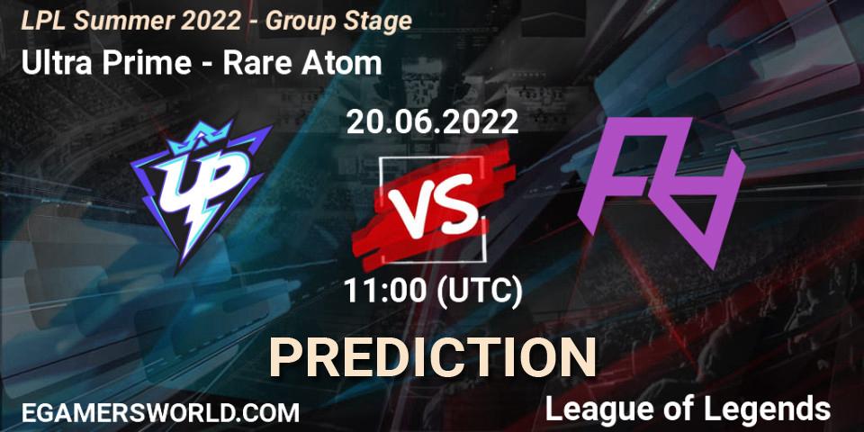 Ultra Prime vs Rare Atom: Match Prediction. 20.06.2022 at 11:30, LoL, LPL Summer 2022 - Group Stage