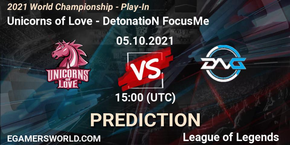 Unicorns of Love vs DetonatioN FocusMe: Match Prediction. 05.10.21, LoL, 2021 World Championship - Play-In