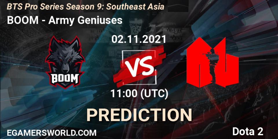 BOOM vs Army Geniuses: Match Prediction. 02.11.21, Dota 2, BTS Pro Series Season 9: Southeast Asia