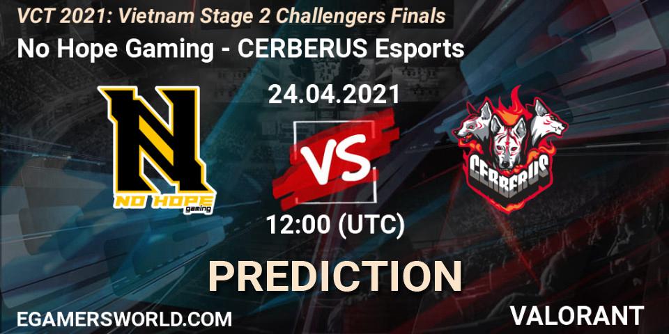 No Hope Gaming vs CERBERUS Esports: Match Prediction. 24.04.2021 at 14:30, VALORANT, VCT 2021: Vietnam Stage 2 Challengers Finals