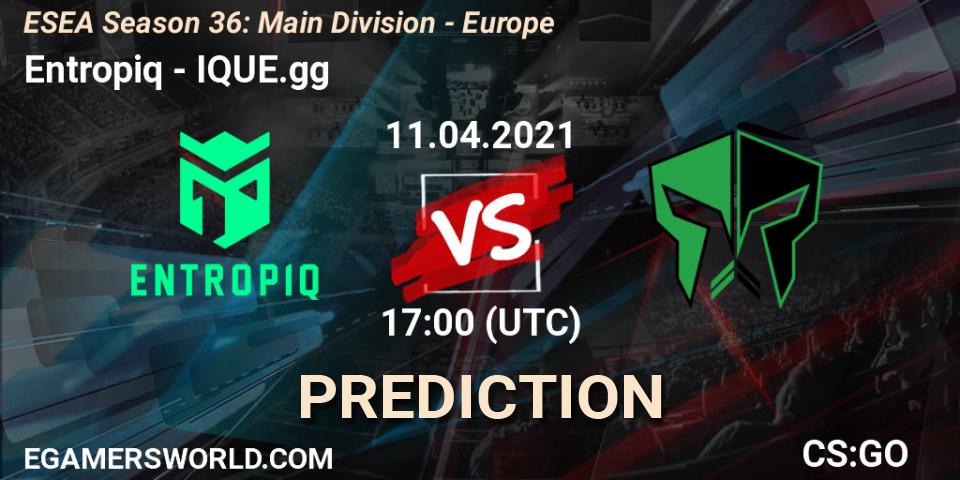 Entropiq vs IQUE.gg: Match Prediction. 11.04.2021 at 17:00, Counter-Strike (CS2), ESEA Season 36: Main Division - Europe