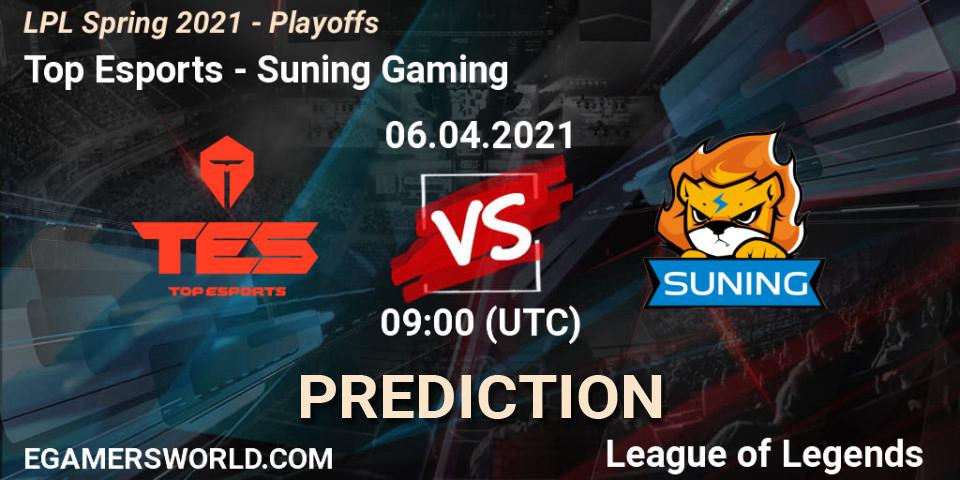 Top Esports vs Suning Gaming: Match Prediction. 06.04.2021 at 09:00, LoL, LPL Spring 2021 - Playoffs