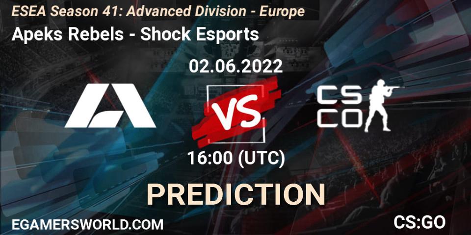 Apeks Rebels vs Shock Esports: Match Prediction. 02.06.2022 at 16:00, Counter-Strike (CS2), ESEA Season 41: Advanced Division - Europe