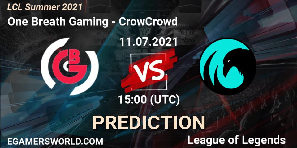 One Breath Gaming vs CrowCrowd: Match Prediction. 11.07.2021 at 15:00, LoL, LCL Summer 2021