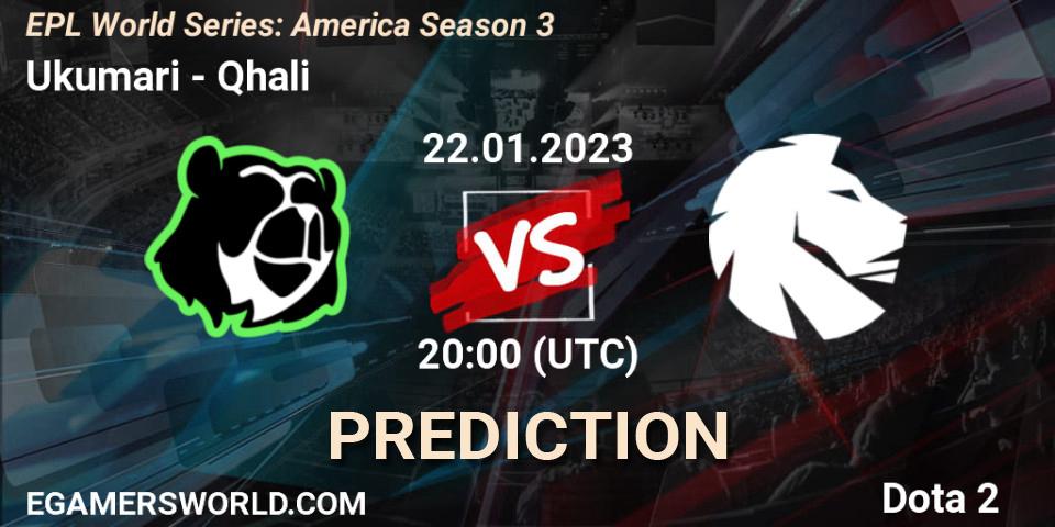 Ukumari vs Qhali: Match Prediction. 22.01.2023 at 20:08, Dota 2, EPL World Series: America Season 3